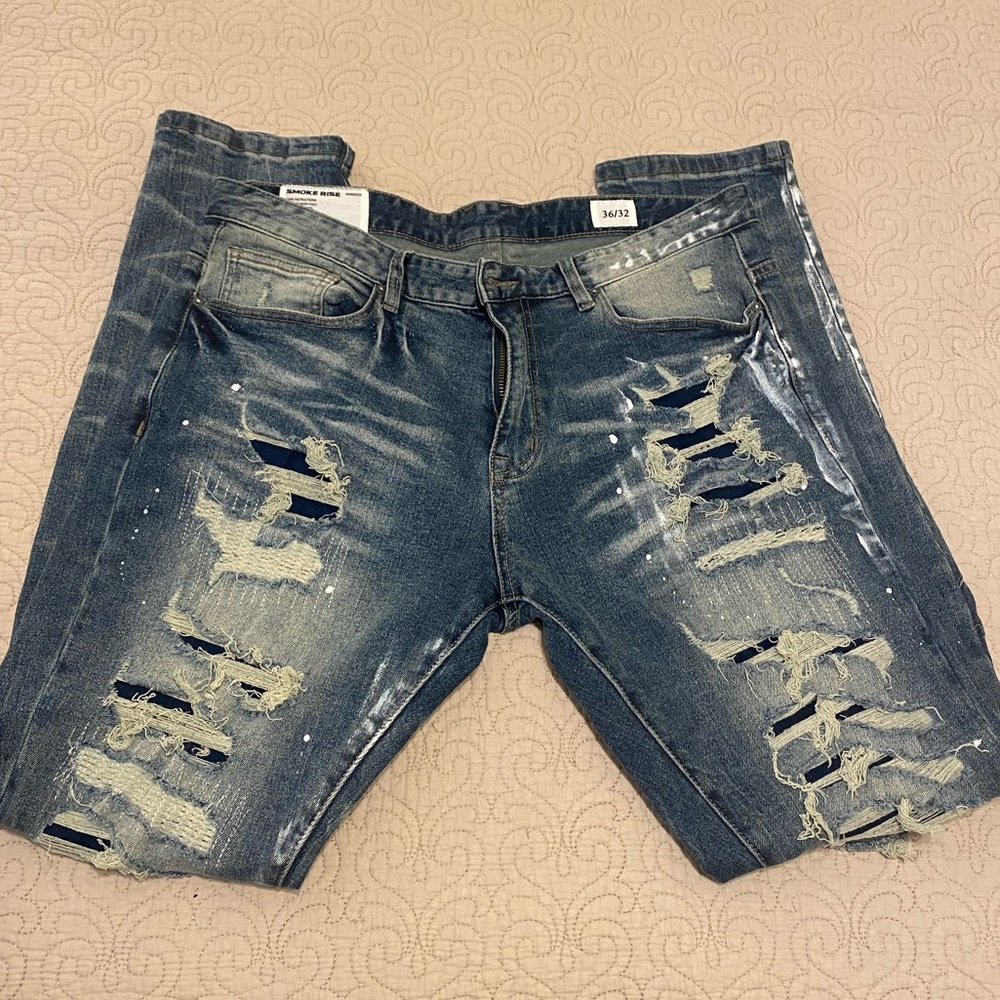 Smoke rise Taper stretch Jean distressed 36x32 club wear nightclub